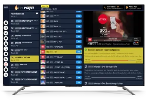 Application IPTV Samsung sur un téléviseur